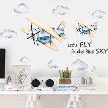 Briday - Adesivo Murale Con Nuvole E Aeroplani Acquerellati Per Cameretta Dei Bambini, Cameretta Dei Bambini, Sala Giochi, Aula Di Toy Story, 