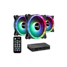 Duo 12 Pro Pack – 3 x argb Fans 120mm, 1 x H66F rgb Fan Hub, Remote control, Double rgb led Ring and 18 LEDs, Includes 6-pin connector, Curved Blades