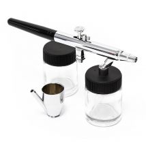 Wiltec - Kit Pistolet aérographe professionnel Modèle 128 – Action double da – avec Buse 0,35 mm – Godets 5 / 22 ml – Tatouage, bronzage, maquillage,