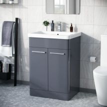 Nes Home - Afern 600mm Vanity Unit Cabinet and Wash Basin Steel Grey