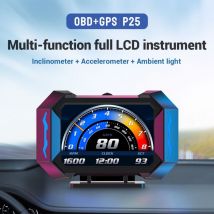 Curconsa - Affichage tête haute du compteur de vitesse gps obd, gps hud P25 pour voiture, interfaces variées, lampe d'ambiance stroboscopique cool,