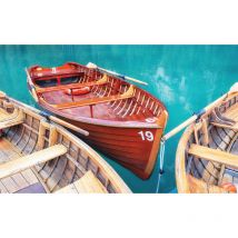 Affiche design barques en bois sur un lac, 60x40cm - made in France