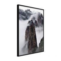 Affiche Murale Encadrée "Clouds Pierced by Mountain Peaks" 21 x 30 cm Noir