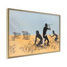 Affiche Murale Encadrée "banksy Trolley Hunters" 30 X 20 Cm Or