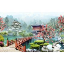 Affiche paysage illustré temple bouddhiste - 60x40cm - made in France