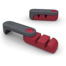 Afilador de cuchillos compacto de acero - Afilador de cuchillos de cocina compacto - Gris y rojo (1 pieza)
