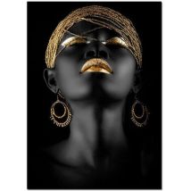 Afrikanisches Kunstposter: Schwarze Frau Mit Goldenem Kopfschmuck – Giclée-druck Auf Leinwand, 60 X 80 Cm – Elegante Wanddekoration – Jormfte