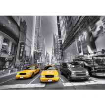 Ag Design - Photo murale New York en noir et blanc et taxi jaune - 360x254 cm, 4 parties