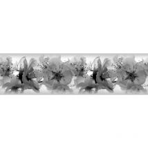 Ag Design - Frise auto-collante orchidées noir et blanc - 1 rouleau de 14 cm x 500 cm
