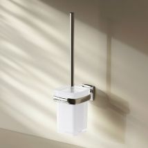 AM.PM Klobürste WC-Bürstenhalter Garnitur WC-bürste Toilettenbürste mit Halterung Wandmontage ohne Bohren klebend Edelstahl & Glass matt, Chrom