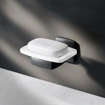 Seifenhalter Wandmontage Seifenhalter Seifenablage Seife Halter Glas Seifenablage Seifenschale Toilette wc Bad ohne Bohren klebend, Schwarz matt