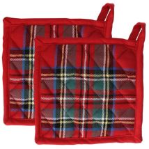Agarrador Tartan Dublin 18x18 cm Rojo Verde Algodón Reciclado – Accesorio de Cocina Decorativo