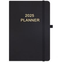 Agenda hebdomadaire et mensuel 2025 à couverture rigide (rouge), 12 mois (janvier 2025 - décembre 2025), pages hebdomadaires et mensuelles, comprend