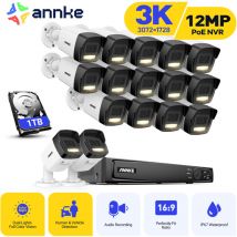 Annke - AH500 - Système de sécurité PoE 3K 16 canaux avec 16 caméras Bullet, vision nocturne couleur et ir, résolution 30721728, ouverture f/1.6