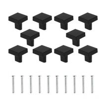 Ahlsen 10 schwarze Türknöpfe aus massivem Messing, quadratische Schrankknöpfe, Vintage-Küchenmöbelgriffe mit Schrauben für Kleiderschränke,