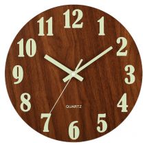 Ahlsen - 12 pouces horloge murale éclairée silencieuse tickless design bois veilleuse horloge murale ronde pour le salon et la chambre à coucher