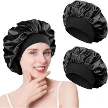 2 Pièces Bonnet de Soie Satin Cheveux Nuit, pour Femmes (Noir+Noir) - Ahlsen