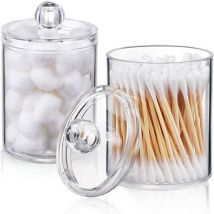 2 Pièces Distributeur de Coton, Tige Distributeur de Pots, Boîte à Coton-Tige, Support de Coton-Tige, Boîte de Rangement de Coton-Tige Acrylique pour