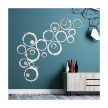 Ahlsen - 24 Pièces Muraux Miroir Cercle Acrylique, Stickers Muraux Miroirs Rond Décoratifs, Miroirs Adhésifs Muraux Acrylique Argent, Autocollant