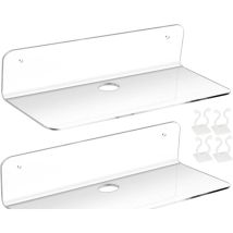 2PCS Étagère Murale Flottante en Acrylique,Etagere Murale Blanche Lot de 2,Etagere sans percer en Acrylique pour Chambre, Salle de Bains, Cuisine,