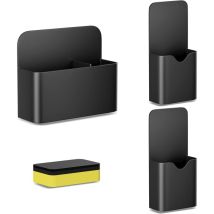 3 pièces Porte Marqueur Noir, Magnétique Porte Marqueur avec éponge Magnétique, Crayon Magnétique Porte Support de Crayons Magnétique pour
