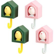 Ahlsen - 4 Pièces Animal Crochet Adhésif Plastique Créative d'oiseau Décor Enfant Crochet Adhésif Mural Accroche Tableau sans Percer pour Mur Salon
