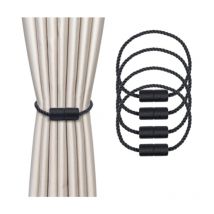 4 Pièces Magnétiques Embrasses de Rideaux Noir Tressées Boucle de Rideau Aimanté Attache Rideau Corde de Rideau de46 cm - Accessoires de Rideaux pour
