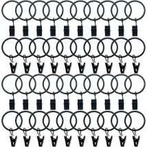 40 Pièces Anneaux Rideaux Metal avec Pinces Pince pour Rideaux Diamètre Intérieur de 32mm Noir - Ahlsen