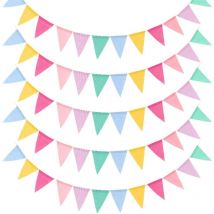 48 Drapeaux de Triangle en Toile de Jute Multicolore, 4 x Guirlandes de Fanions Bannière Banderole Triangle Vintage Decoration pour Cérémonie Mariage