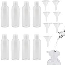 8 bouteilles de voyage bouteilles en plastique 100ml avec 8 petits entonnoirs transparent pet cosmetics - Ahlsen