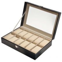 Caja de reloj, Organizador de 12 relojes, Caja de reloj, Organizador de relojes, Caja de reloj de piel sintética negra - Ahlsen