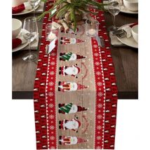 Chemin de Table de Noël, Chemin de Table Rustique à Carreaux Rouge du Père Noël pour Fête d'Anniversaire de Fête Cuisine Table à Manger Décor à la