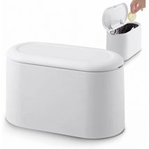Ahlsen - Couvercle De Presse Poubelle Rubbish Dustbin Push Trash Can Table Poubelle Blanche Mini Corbeille De Comptoir Petite Poubelle De Table Pour
