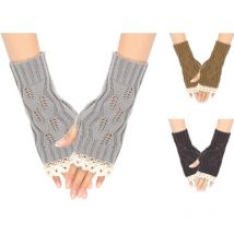 Demi Doigts Gants Femme, 3 Paires Gants Mitaine en Tricot pour Femmes Gants Sans Doigts Gants Tricotés Chaud Hiver Mitaines sans Doigts Elegants Bras
