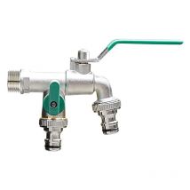 Doppelter Gartenhahn, Wasserhahn für den Außenbereich, Zinklegierung, Wasserhahn mit doppeltem 3/4-Zoll-Auslass und 1/2-Zoll-Einlass, rost- und
