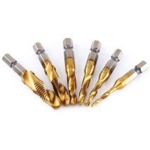 Drill Bit Set, Hex Shank hss Drill Bits, Metric Thread hss Drill and Tapping Bits for Copper, Plastic, Wood, Aluminum, 6pcs/set M3 M4 M5 M6 M8 M10
