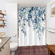 Ahlsen - Eukalyptus-Duschvorhang, Duschvorhang, blaue Blätter, Blumen, weiß, kleiner Badvorhang, Anti-Schimmel, wasserdicht, waschbar, Badvorhang aus