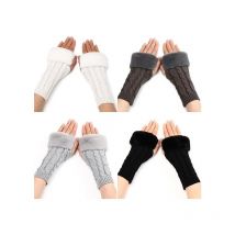 Gants Sans Doigts Chauffe, 4 Paires Poignets en Cachemire Poilue Peluche Gants Thermiques avec Trou pour le Pouce Sans Doigts Chauds Pour Femme et