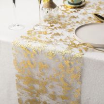 Gold Foil Mesh Table Runner 28cm x 15m Metallic Table Ribbon Decoration for Party Birthday Wedding Christmas diy Wrapping (Gold, 15m) - Ahlsen