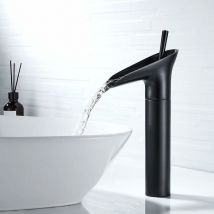 Ahlsen - Grifo de baño negro, grifo de cascada, mezclador de lavabo negro, grifo de lavabo monomando retro, grifo de baño de latón, grifo de lavado a
