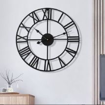 Horloge Murale Squelette Silencieuse, Chiffres Romains 40cm Grande Horloge Vintage En Métal pour Salon Cuisine Café Hôtel Chambre Décor (Noir)