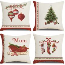 Housse Coussin Noel 45x45 Lot de 4 Housse de Coussin Deco Noel Coton et Lin Décoratif Taie d'oreiller 45 x 45 cm pour Chambre, Nanapé, Chaise, Lit