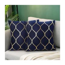 Housse de Coussin Bleu Marine Velours 45x45cm Lot de 2 Modernes Canapé Doux Or Coussin Décoration avec Fermeture Éclair Cachée pour Chaise Bureau Lit