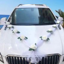 Kit de décoration de voiture de mariage blanc,Guirlande de mariage,Décoration de voiture,Décoration florale de voiture,Décoration de mariage,Gaze