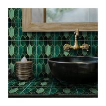 Ahlsen - Lot de 10 stickers muraux imperméables pour carrelage de cuisine et salle de bain Motif émeraude holographique Vert 15 x 15 cm