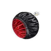 Lot de 2 bonnets en satin pour homme et femme, réversible, double couche, en soie, pour tresses de cheveux bouclés, avec bande élastique élargie (xl,