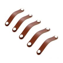 Lot de 5 poignées de meuble en cuir avec vis - Accessoires pour armoires de cuisine, salle de bain et porte - Marron - Ahlsen