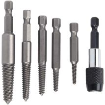 Lot de 6 Extracteurs de Vis sans Tête, Ensemble Extracteur de Goujon Forets à vis outil de retrait de goujons Tourne a Gauche Extracteur avec Mandrin