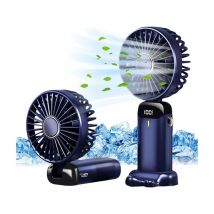 Ahlsen - Mini Handheld usb Hand Fan, Portable Desk Fan, Small Pocket Fan with 5 Speeds and Base, Foldable Table Fan for Office, Outdoor (Dark Blue)