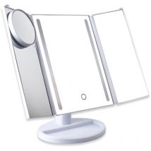 Miroir Maquillage led, Miroir de Maquillage Lumineux à Trois Volets avec Écran Tactile, Miroir de Comptoir Cosmétique Rotation Réglable à 180°